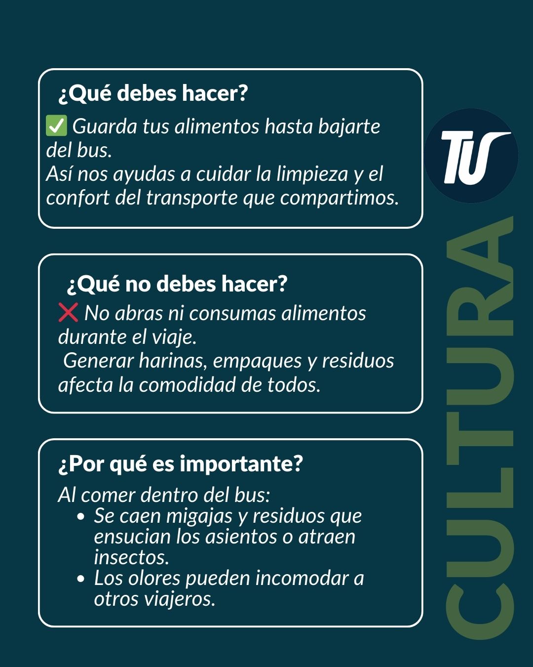Transportes Unidos promueve la Cultura TU para mantener espacios de viaje más limpios y agradables